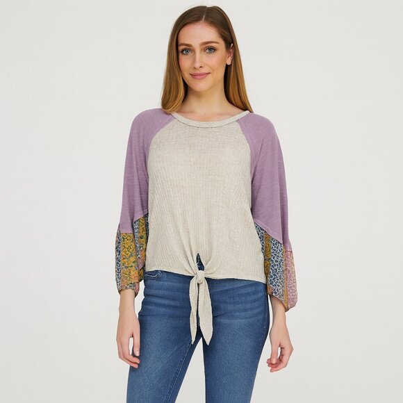 Blu Pepper Long Sleeve Women's Blouse Size Medium Boho Tie Front - Picture 1 of 7